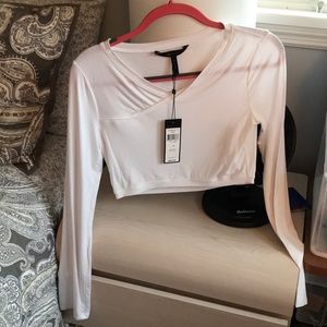 BCBGMaxAzria White Long Sleeved Crop Top